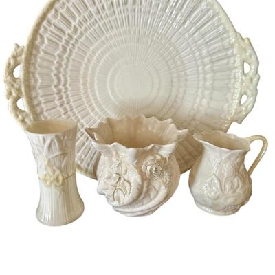 Decor - Beeleek 4 piece lot w/ green marks -chips on 2 small pieces