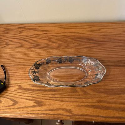 Sale Photo Thumbnail #228: Vintage Silver Overlay Glass Serving Tray 11" Long