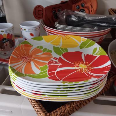 HEAVY PLASTIC DINNERWARE, SERVING PIECES AND MORE