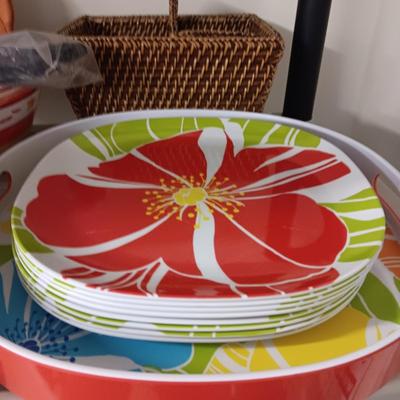HEAVY PLASTIC DINNERWARE, SERVING PIECES AND MORE