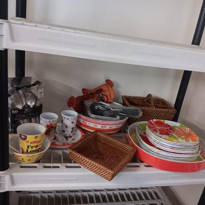 HEAVY PLASTIC DINNERWARE, SERVING PIECES AND MORE