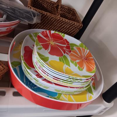 HEAVY PLASTIC DINNERWARE, SERVING PIECES AND MORE
