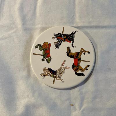 Sale Photo Thumbnail #244: Vintage Screen Craft Carousel Animal Ceramic Kitchen Trivet Wall Hanging   Made in Japan