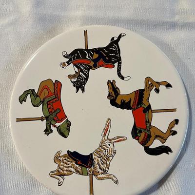 Sale Photo Thumbnail #245: Vintage Screen Craft Carousel Animal Ceramic Kitchen Trivet Wall Hanging   Made in Japan