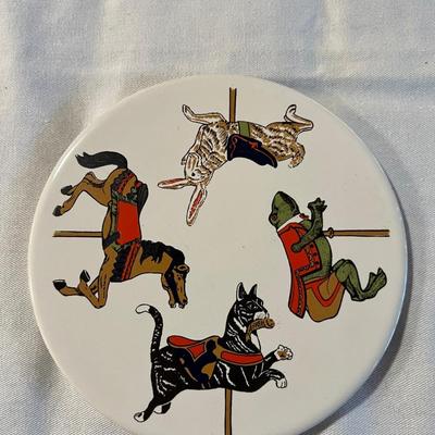 Sale Photo Thumbnail #246: Vintage Screen Craft Carousel Animal Ceramic Kitchen Trivet Wall Hanging   Made in Japan