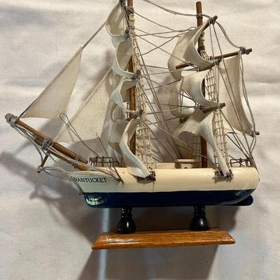 Sale Photo Thumbnail #248: Wooden Model of the Nantucket Sailing Ship With Fabric Sails   9" Long  9" Tall