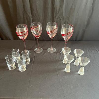Red Swirl Wine Glasses, Hammered & Frosted Stem Martini Glasses & More (PC-BC)