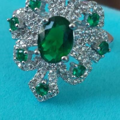 Lab created Emerald Sterling Silver Ring