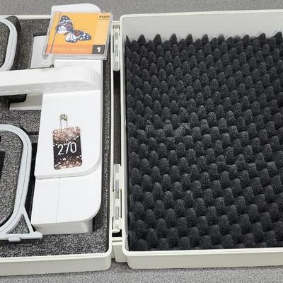 Sale Photo Thumbnail #388: This machine has been well cared for and "sews like a dream".
Vintage, computerized sewing machine, 229 stitches.
Embroidery unit has case and hoops and the embroidery arm.
Very nice condition.