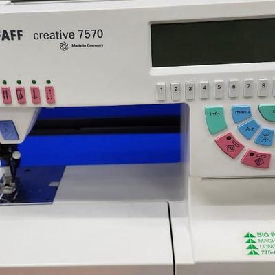 Sale Photo Thumbnail #384: This machine has been well cared for and "sews like a dream".
Vintage, computerized sewing machine, 229 stitches.
Embroidery unit has case and hoops and the embroidery arm.
Very nice condition.