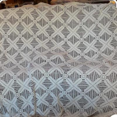 Sale Photo Thumbnail #290: Hand Crocheted Table Cover or Bedspread
Approximately 92"X72"