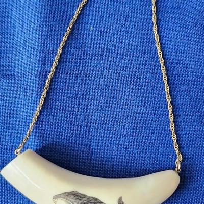 Sale Photo Thumbnail #419: 16" overal length, the tooth is 3.5 inches long
The chain tests at 10K gold