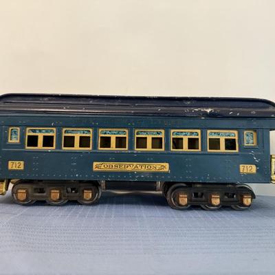 Vintage train set, mix of metal and plastic cars