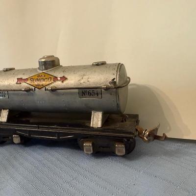 Vintage train set, mix of metal and plastic cars