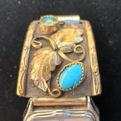 Vintage Native American Turquoise watch SelecTime Quartz marked 12KT G.F. 12 KT Gold filled