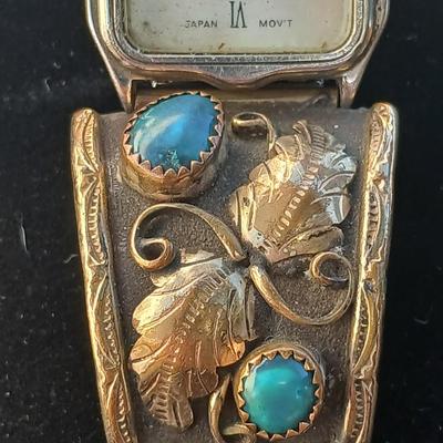 Vintage Native American Turquoise watch SelecTime Quartz marked 12KT G.F. 12 KT Gold filled
