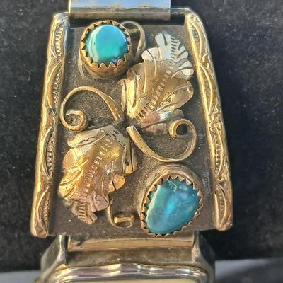 Vintage Native American Turquoise watch SelecTime Quartz marked 12KT G.F. 12 KT Gold filled