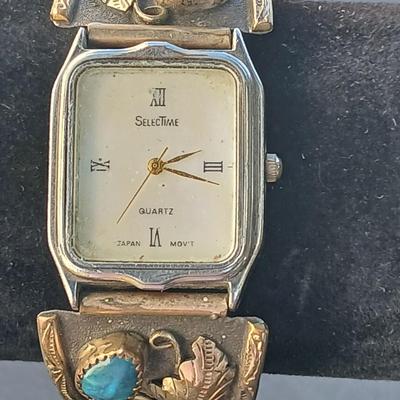 Vintage Native American Turquoise watch SelecTime Quartz marked 12KT G.F. 12 KT Gold filled