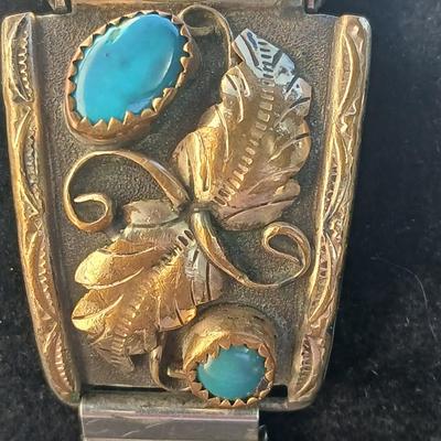 Vintage Native American Turquoise watch SelecTime Quartz marked 12KT G.F. 12 KT Gold filled
