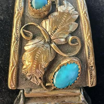 Vintage Native American Turquoise watch SelecTime Quartz marked 12KT G.F. 12 KT Gold filled