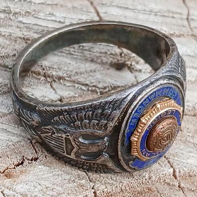 Vintage 1940's AMERICAN LEGION PAST COMMANDER Sterling silver MILITARY Ring Size 12.5