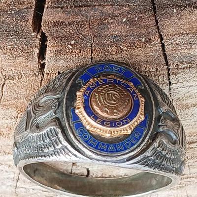 Vintage 1940's AMERICAN LEGION PAST COMMANDER Sterling silver MILITARY Ring Size 12.5