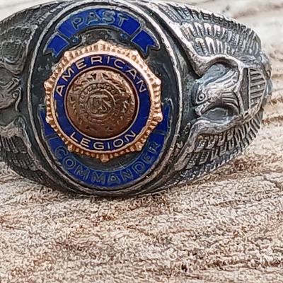 Vintage 1940's AMERICAN LEGION PAST COMMANDER Sterling silver MILITARY Ring Size 12.5