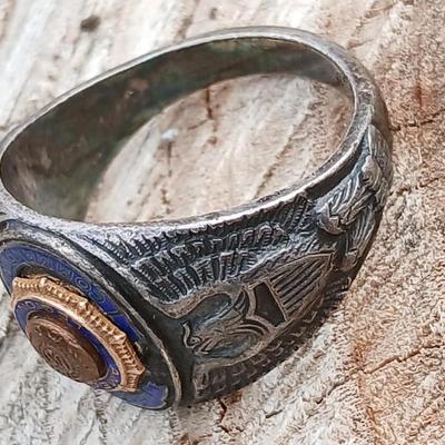 Vintage 1940's AMERICAN LEGION PAST COMMANDER Sterling silver MILITARY Ring Size 12.5
