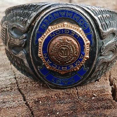 Vintage 1940's AMERICAN LEGION PAST COMMANDER Sterling silver MILITARY Ring Size 12.5