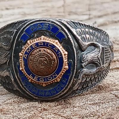 Vintage 1940's AMERICAN LEGION PAST COMMANDER Sterling silver MILITARY Ring Size 12.5