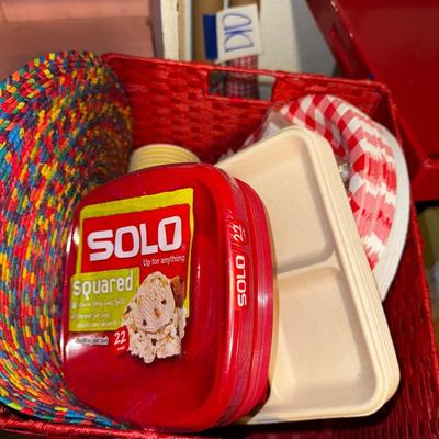 Sale Photo Thumbnail #148: D13-large red tray, red basket, plus extras