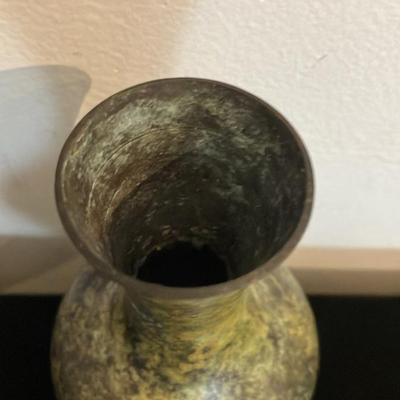 Antique Japanese Bronze Vase With Lacquered Green Patina 4.5”