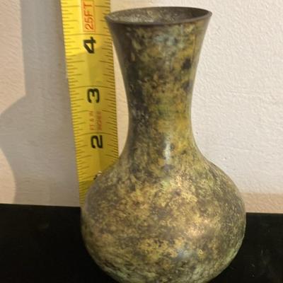 Antique Japanese Bronze Vase With Lacquered Green Patina 4.5”
