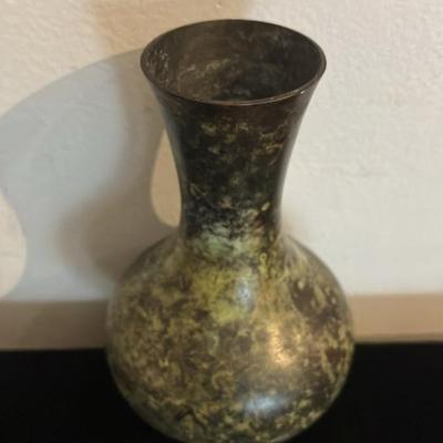 Antique Japanese Bronze Vase With Lacquered Green Patina 4.5”