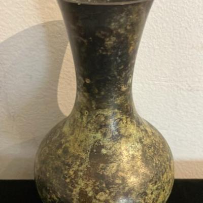 Antique Japanese Bronze Vase With Lacquered Green Patina 4.5”