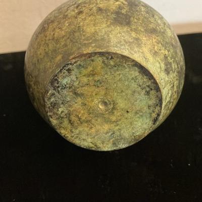 Antique Japanese Bronze Vase With Lacquered Green Patina 4.5”