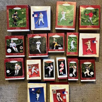 Hallmark Keepsake Ornaments. Collection of 17, primarily from the "At the Ballpark" Baseball and more