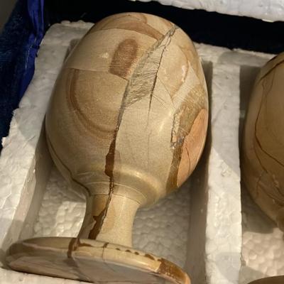 Vintage Onyx Stone Wine Glasses, 4” tall Goblets in Original Velvet Box