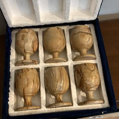 Vintage Onyx Stone Wine Glasses, 4” tall Goblets in Original Velvet Box