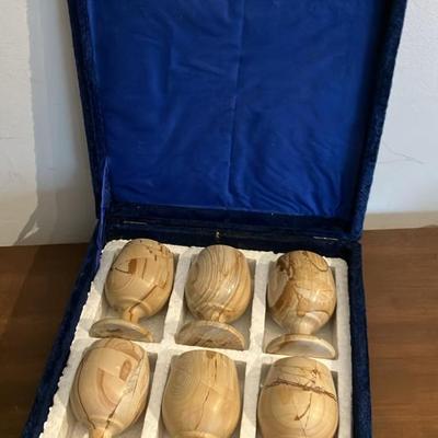 Vintage Onyx Stone Wine Glasses, 4” tall Goblets in Original Velvet Box