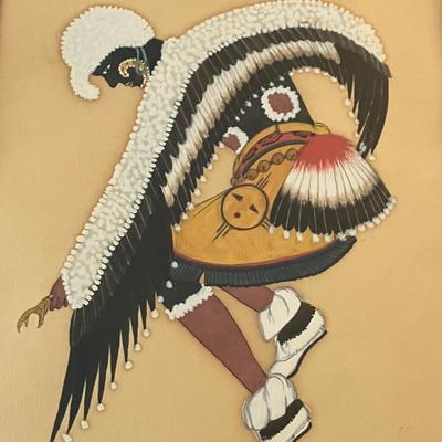 Vintage Cochiti Pueblo Gouache: Eagle Dancer by Joe Hilario Herrera (See-Ru), Signed, 13" x 17