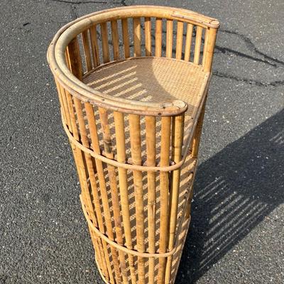 Vintage Coastal Stick Rattan Small Etagere 14”w x 11”d x 29.5”h