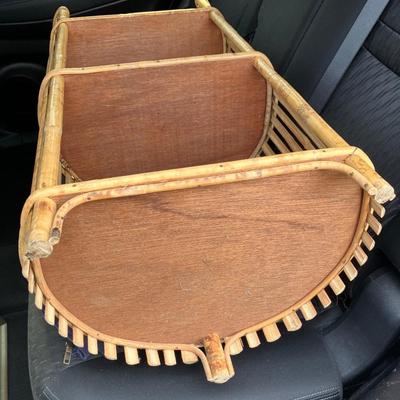 Vintage Coastal Stick Rattan Small Etagere 14”w x 11”d x 29.5”h