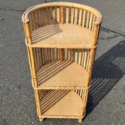 Vintage Coastal Stick Rattan Small Etagere 14”w x 11”d x 29.5”h