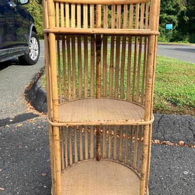 Vintage Coastal Stick Rattan Small Etagere 14”w x 11”d x 29.5”h