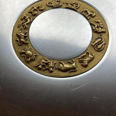Deco 1936 Kensington Aluminum & Brass Zodiac Platter Plate Tray (18")