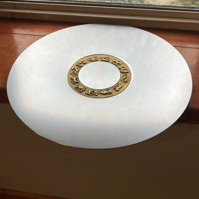 Deco 1936 Kensington Aluminum & Brass Zodiac Platter Plate Tray (18")