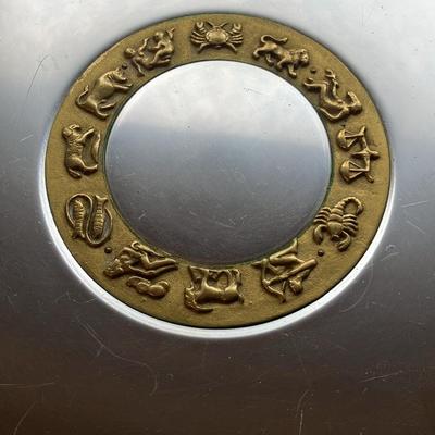 Deco 1936 Kensington Aluminum & Brass Zodiac Platter Plate Tray (18")
