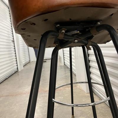 1970s Cosco Cognac Pair of Brown Swivel Barstool Chairs.