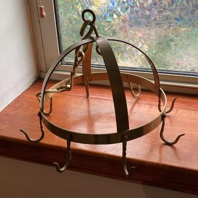 Antique Brass Meat Hook Pot Rack 15” across